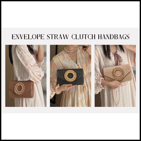 Straw Clutch Purse Elegant Evening Bag Formal Party Wedding Boho Chic - Picture 7 of 7